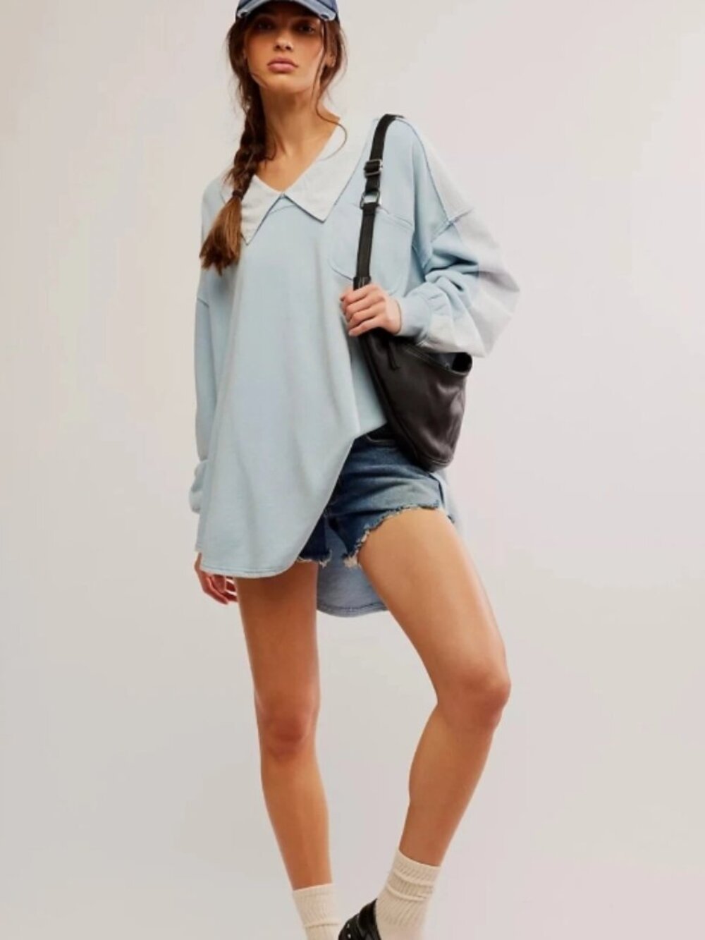 Free People Light Blue Oversized Tunic with White Collar